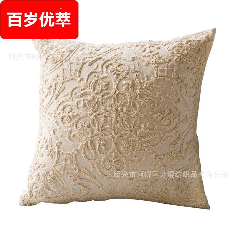 北欧ins抱枕棉绳盘带绣花抱枕套线刺绣沙发靠垫汽车靠枕