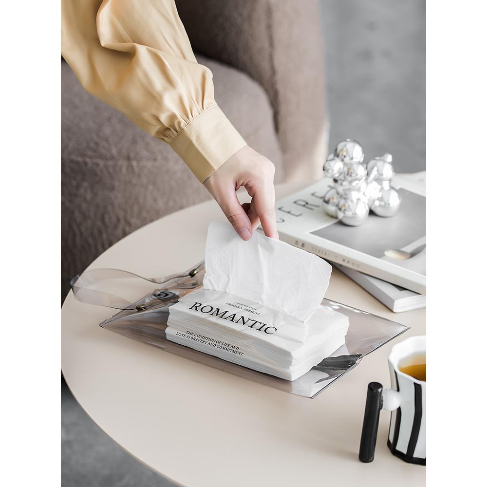 车载纸巾盒网红透明抽纸盒风轻奢客厅纸抽盒创意汽车内纸巾袋