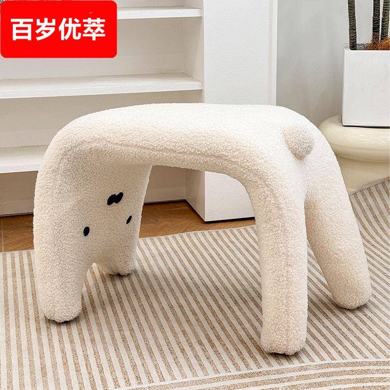化妆凳子女生卧室化妆椅奶油风猫咪门口换鞋凳客厅脚凳沙发茶几凳