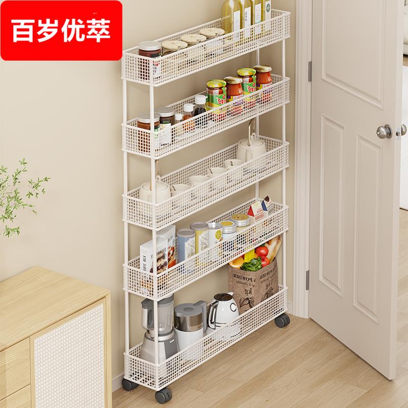 厨房多功能蔬菜置物架家用多层调味品收纳架门后极窄夹缝落地推车