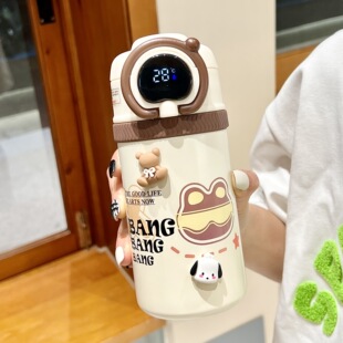 锁保温杯水杯食品级316可爱吸管女士高颜值礼品 少儿智能指纹密码