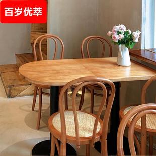 复古实木餐桌椅组合餐馆咖啡厅网红方桌奶茶甜品店休闲洽谈桌 法式
