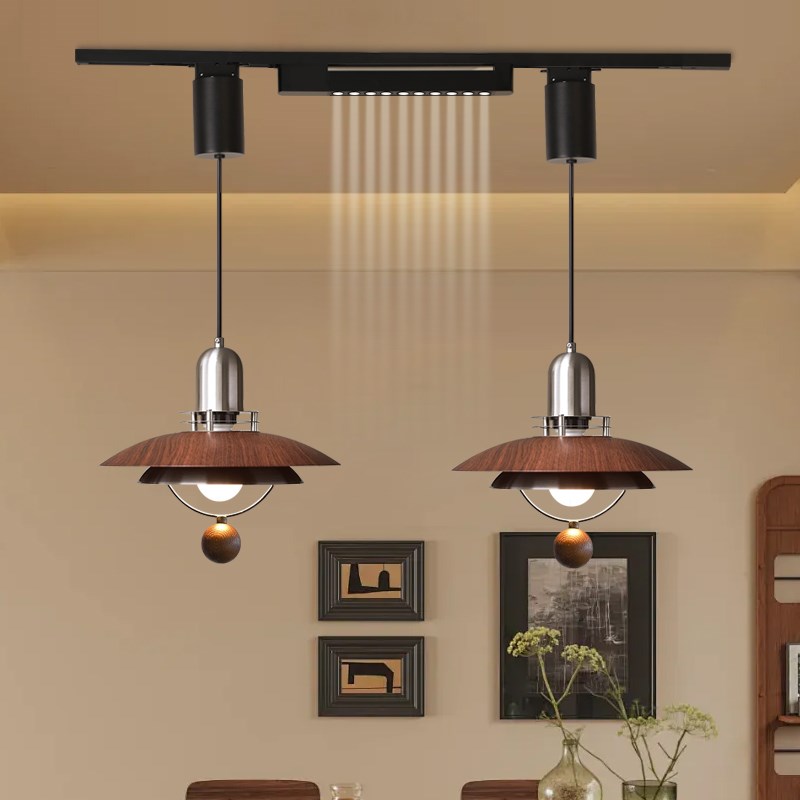 励昌飞碟灯餐厅轨道吊灯中古风复古美式卧K室胡桃木色PH5餐桌吊灯