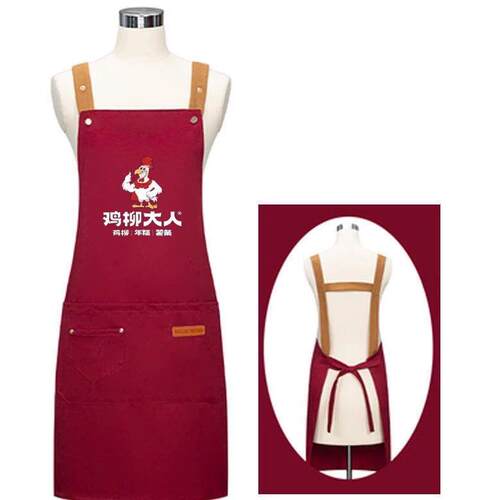 新款鸡柳大人围裙帽子定制logo印字奶茶店餐饮厨房防水工作服短袖