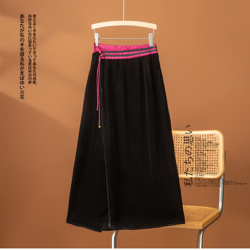 秋冬季丝绒高级感真丝女半身长裙