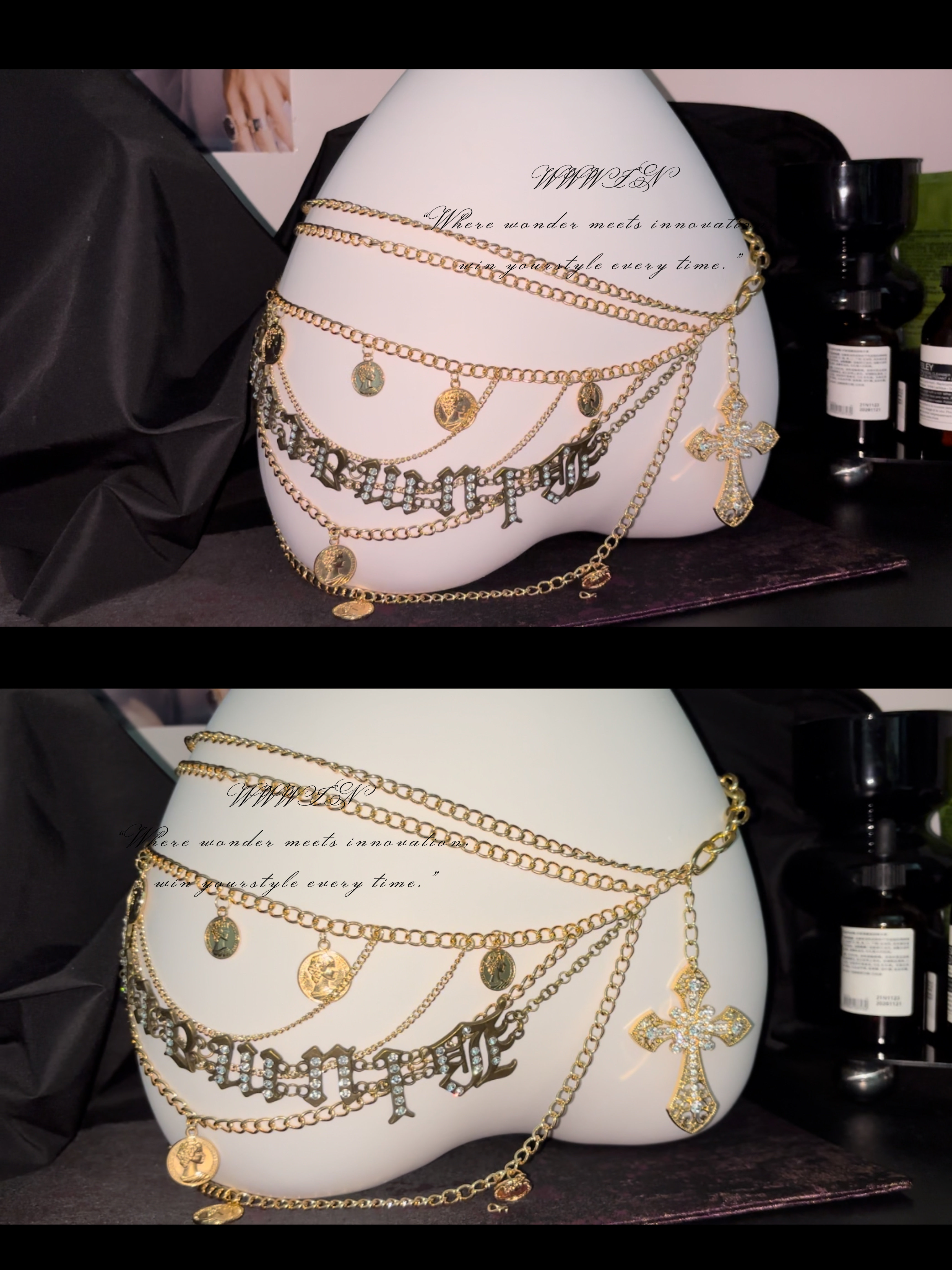 thumbnail for [WWWIN Original] Baroque Dream Shibuya Spice Girl Cross Ancient Letter Waist Chain