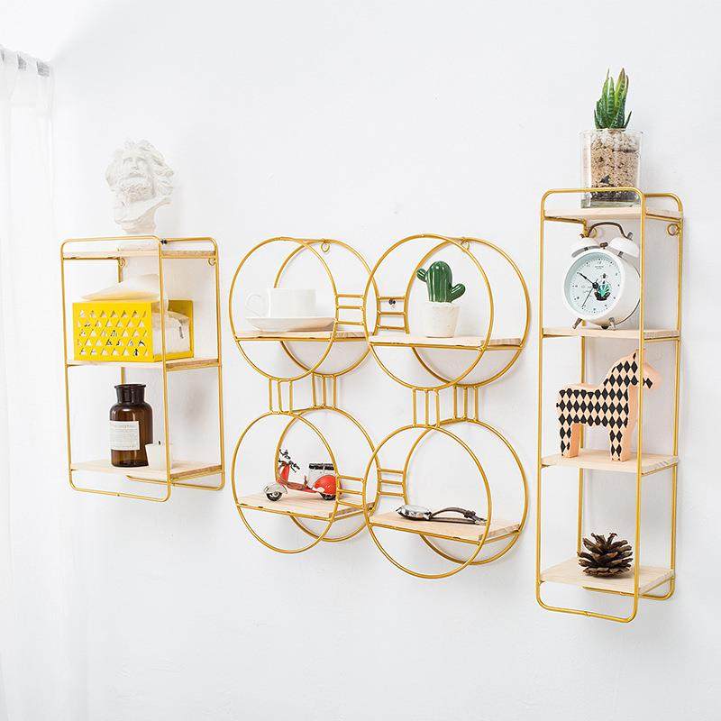 金色装饰壁挂墙架置物架金属墙上置物架免打孔铁艺收纳储物花架,收纳整理,书桌收纳置物架,淘宝优惠券,粉丝福利购,淘宝优惠卷