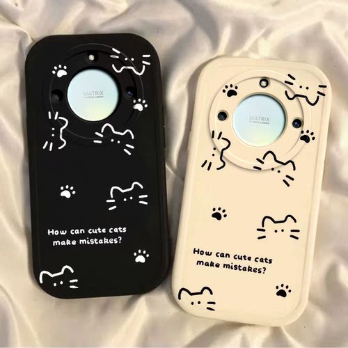线条猫咪适用华为荣耀X40手机壳honorX40gt保护套RMO一ANoo全包防摔新款可爱硅胶x40i女x4oGT竞速版外壳honor