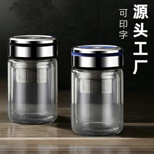 迷你双层玻璃杯便携透明家用水杯过滤泡茶杯耐热加厚杯子刻字