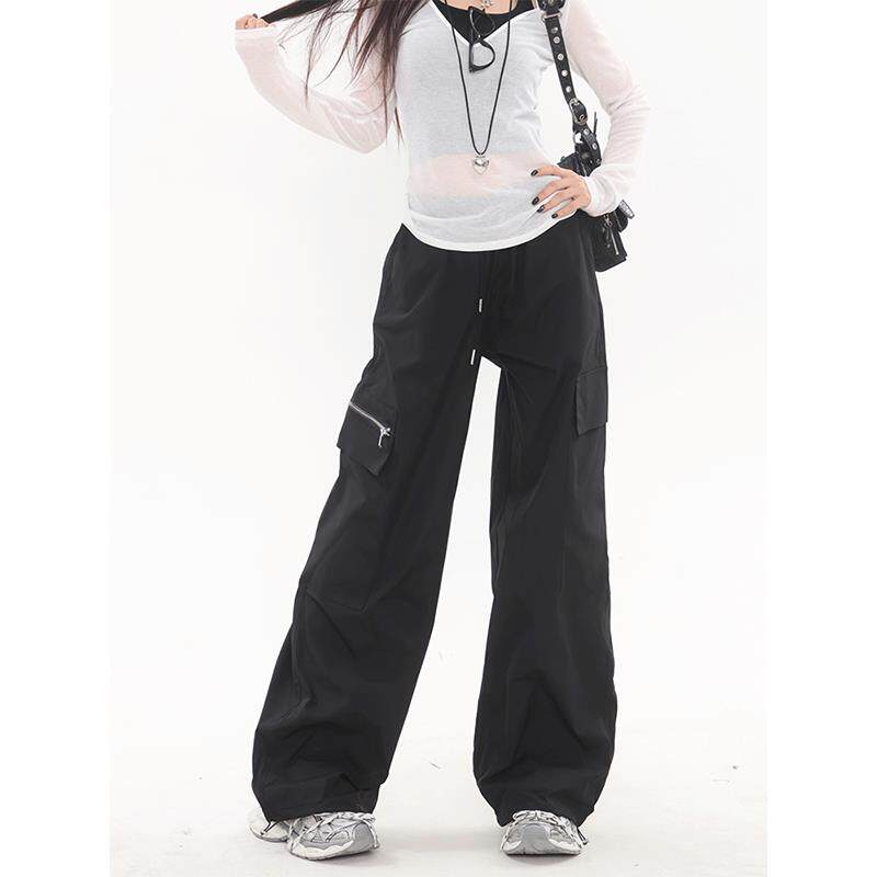 白小鱼 美式复古宽松阔腿直筒速干休闲工装裤女2025春秋新款裤子