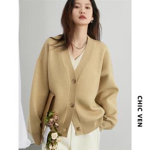 针织衫 长袖 上衣 小众假两件V领毛衣开衫 CHICVEN「观想空间」春新款