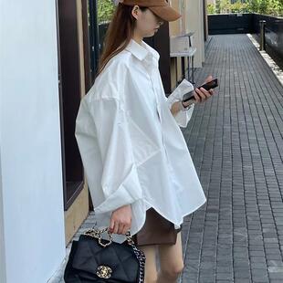 女小众宽松纯色慵懒风春秋新款 衬衫 百搭上衣 白色长袖 JYCCCCCC