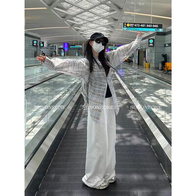 SUNONEONE 格子防晒衬衫女春季开衫外套小众设计感休闲长袖防晒衫