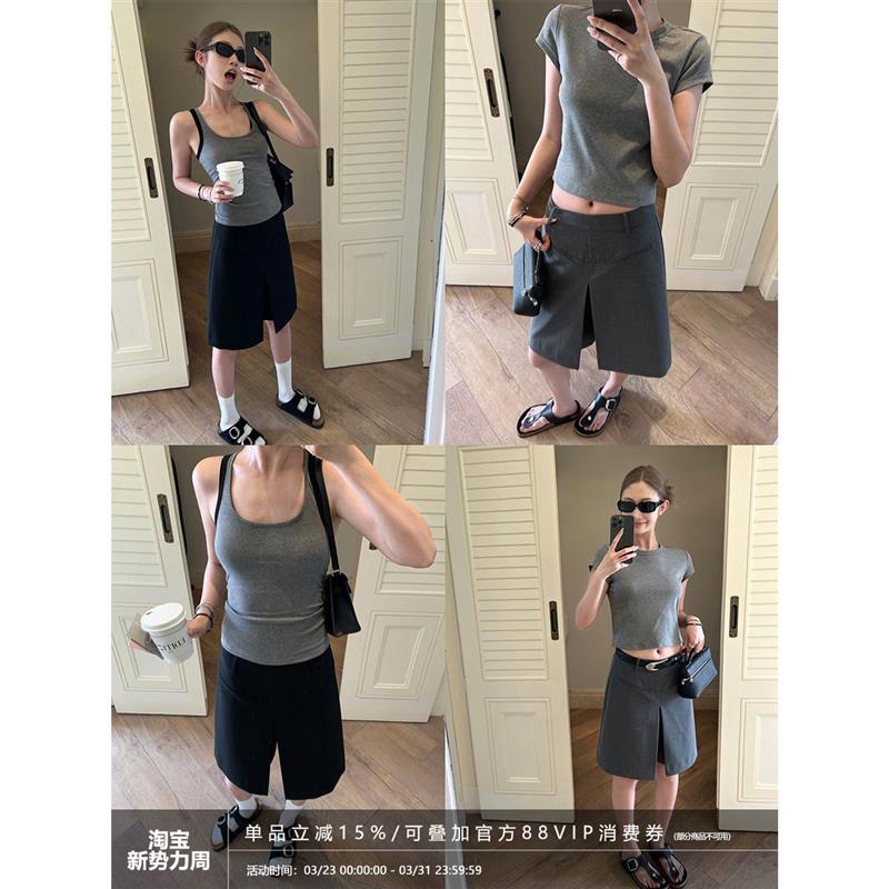 4PRIL 时髦好版型 雅痞叠褶中裤女休闲西装短裤宽松阔腿五分裤夏