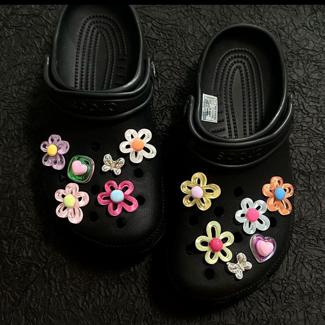 爱心版镂空花朵洞洞鞋鞋扣银色蝴蝶不撞款鞋花适配crocs鞋扣装饰