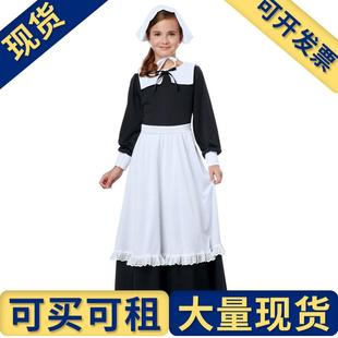 衣领 扮中世纪女佣头巾 围裙三件套 年儿童万圣节女仆装 出租出售