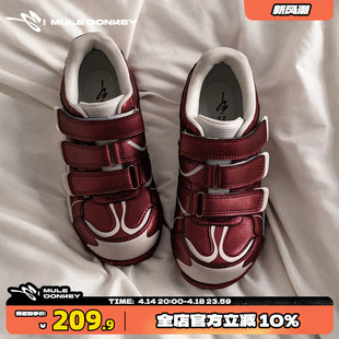 红色厚底板鞋女春小众国潮休闲魔术贴大头鞋不撞款运动炸街德训鞋