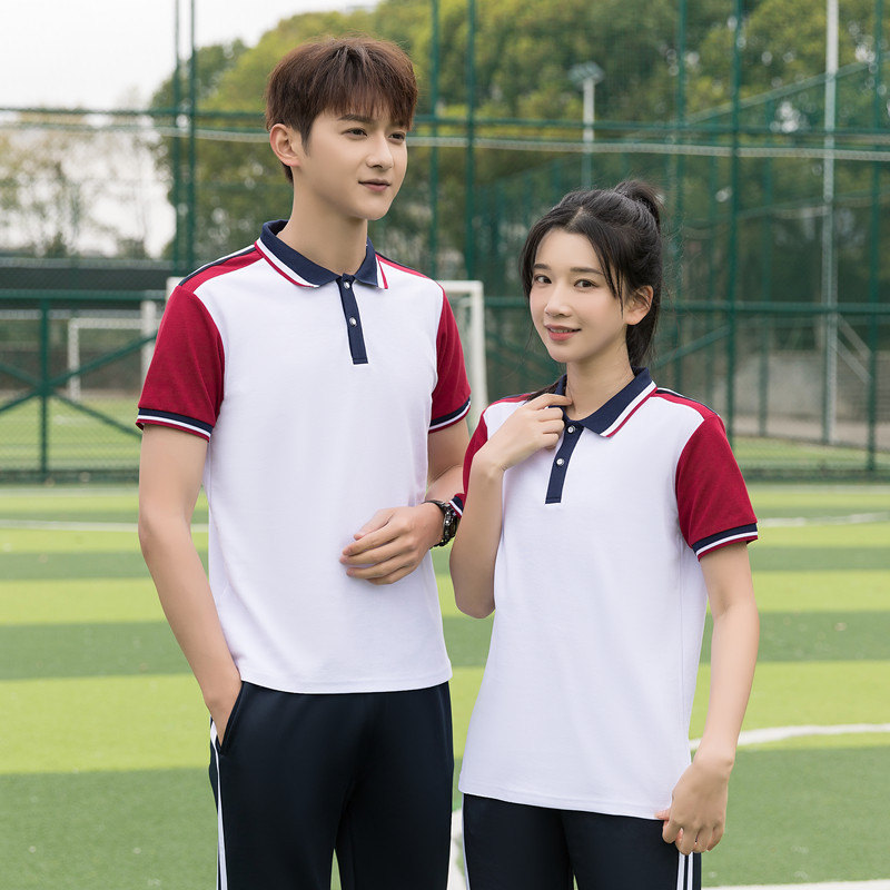 高货速发2024纯棉校服夏季套装初中生短袖上衣高中学生班服运动服