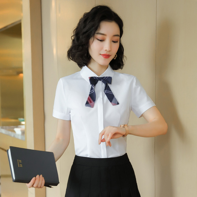 速发夏季新款短袖职业白衬衫女工装衬衣工作服上衣女销售前台白领