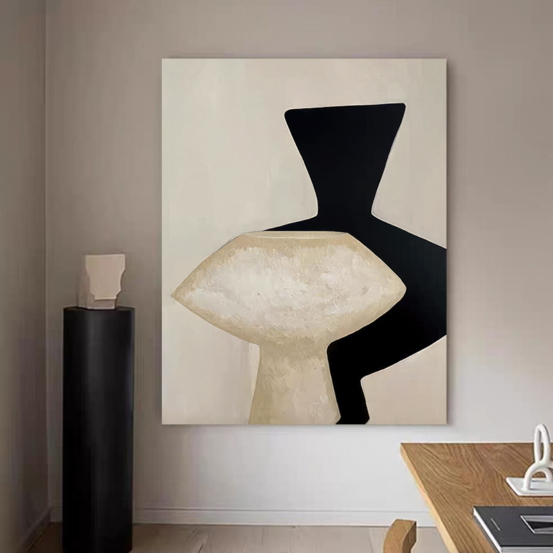 纯手绘丙烯肌理感油画客厅餐厅玄关挂画侘寂风抽象无框装饰画定制图片