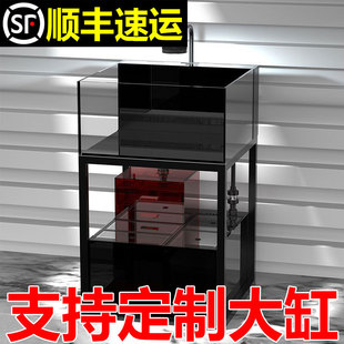 2024新款鱼缸60方缸工业风下过滤客厅家用超白生态80底滤