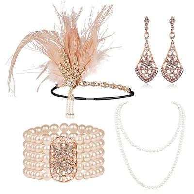 1920s水钻羽毛流苏化妆舞会盖茨比头饰套新娘白