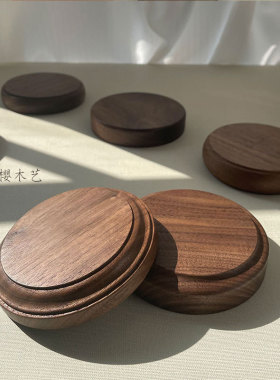 胡桃木桌面实木仿古摆件盲盒手办展示台车载榉木花瓶造景木质底座