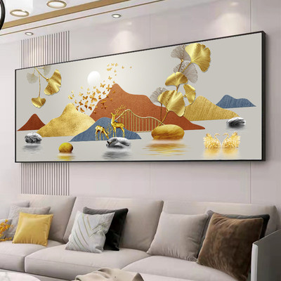 客厅装饰画山水风景画新中式沙发背景墙面挂画轻奢主卧室床头壁画