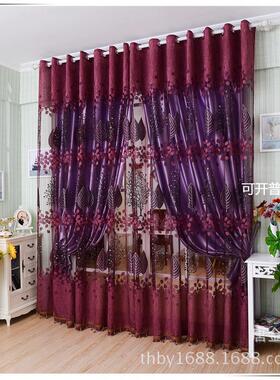奢华烂花印花纱紫色窗帘卧室客厅外贸ebay窗纱