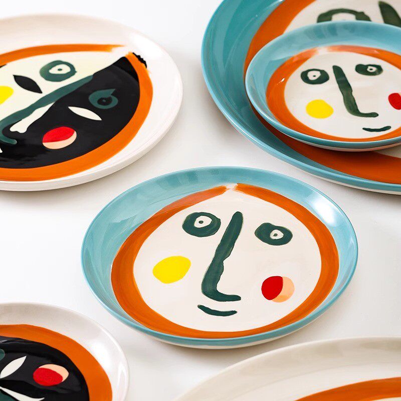 出口欧式复古青花描金系列骨瓷高脚果盘 水果干果轻奢茶几收纳盘