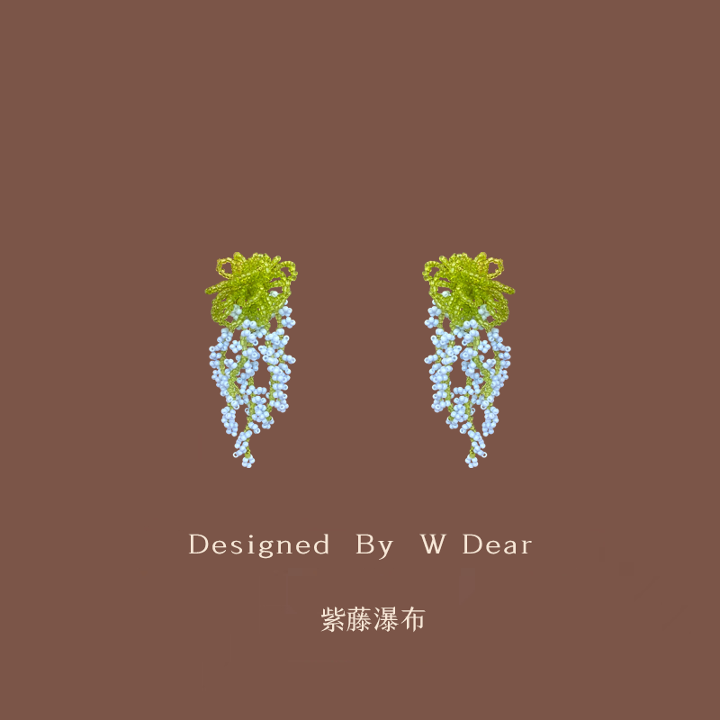 「紫藤瀑布」手工串珠花朵流苏耳环女无耳洞蚊香盘耳夹春夏耳饰新,饰品/流行首饰/时尚饰品新,耳夹,淘宝优惠券,粉丝福利购,淘宝优惠卷