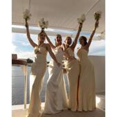 婚礼姐妹团大码 西式 黄色伴娘服缎面小众高级感2024新款 胖mm夏