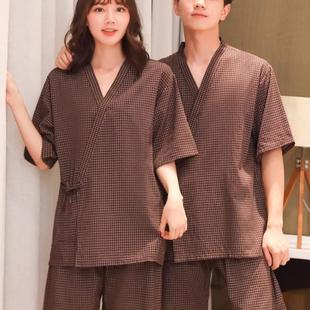长袖 开衫 睡衣男纯棉桑拿服洗浴女款 日式 和服 浴衣长裤 汗蒸服情侣款