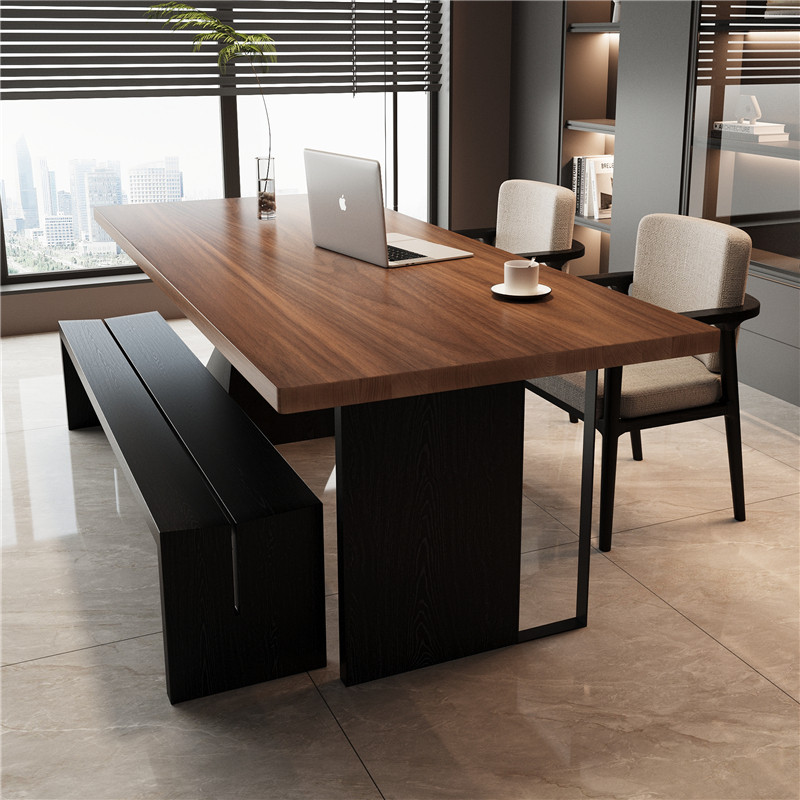 极简高端实木客厅大长书桌茶桌一体两用胡桃木大板长条办公学习桌