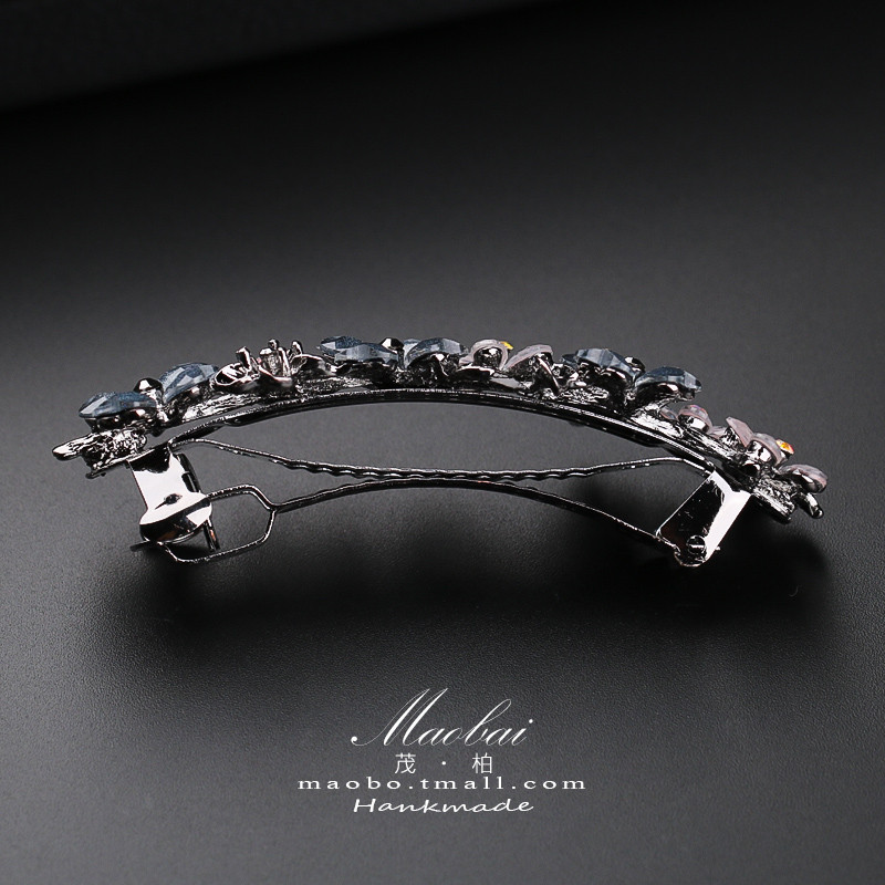 发夹女后脑勺一字弹簧夹水钻妈妈发卡顶夹中年优雅大号横夹马尾夹