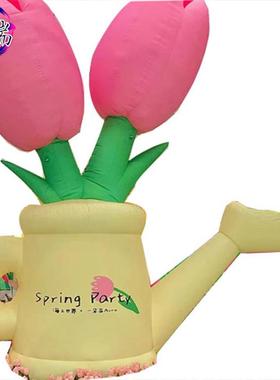 充气公园花卉浅蓝色橘红粉白色灯光花朵气模商场美陈装饰郁金香