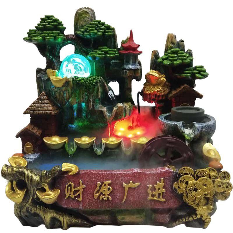 茅草屋假山流水喷泉含金蝉树脂摆件家居装饰工艺品批发桌面盆景