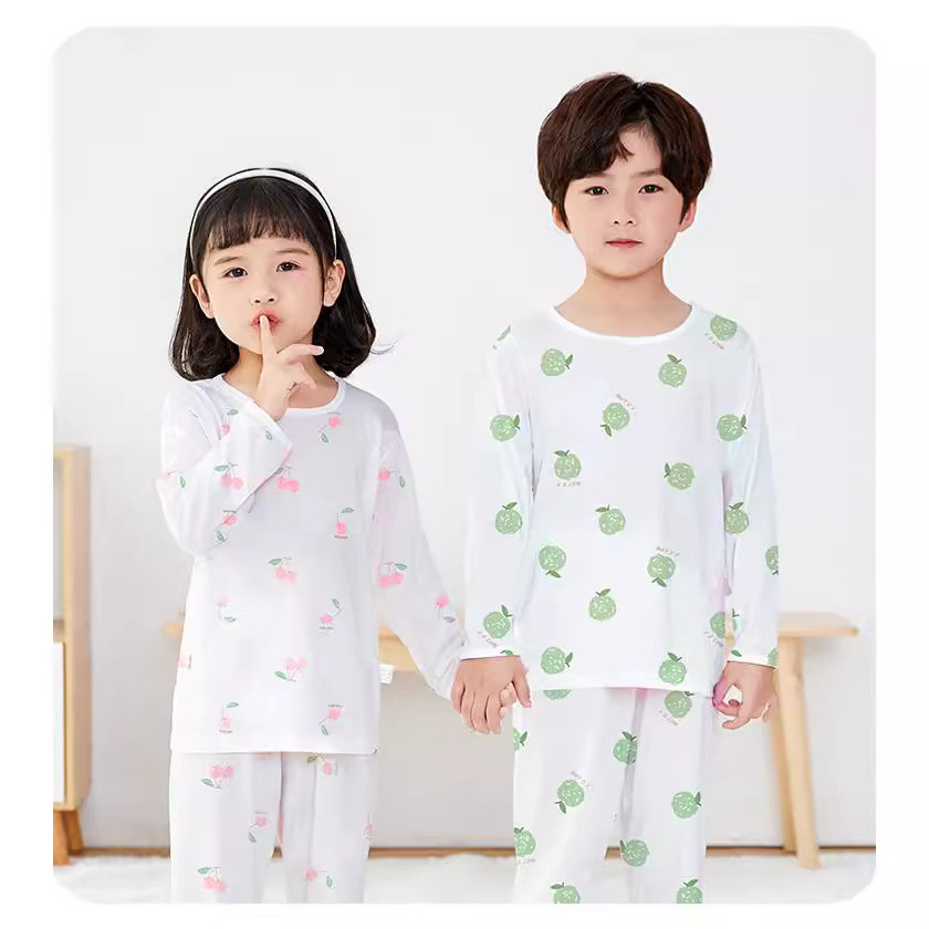 小青龙夏季薄款竹纤维内衣长袖儿童家居服睡衣宝宝空调服男女童