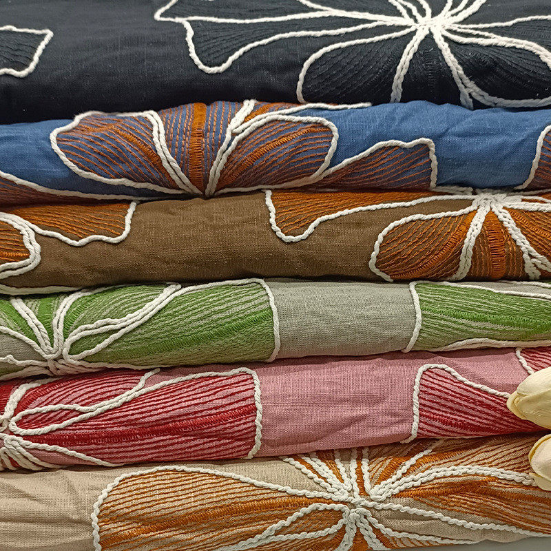 桌布 新款棉麻底大花股线绣花面料 多色沙发布抱枕布料,纺织面料/辅料/配套,棉麻面料,淘宝优惠券,粉丝福利购,淘宝优惠卷