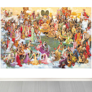 蟠桃会神话人物远古传说装饰壁画家居书房风水招财自粘贴纸墙画
