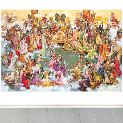 蟠桃会神话人物远古传说装饰壁画家居书房风水招财自粘贴纸墙画