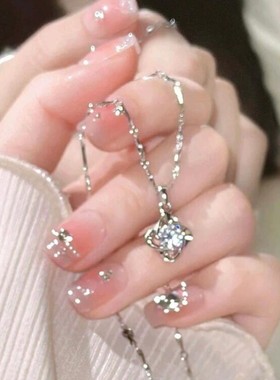 S999足银纯银四叶草锆石项链女生轻奢小众锁骨链送女生生日礼物