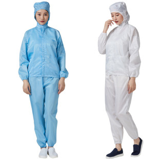 无尘衣车间食品厂洁净服男女蓝白 防尘服连帽分体防静电工作服套装