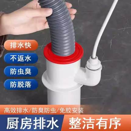 厨房下水管三通洗菜盆水槽下水道排水三头通防返臭神器密封塞接头