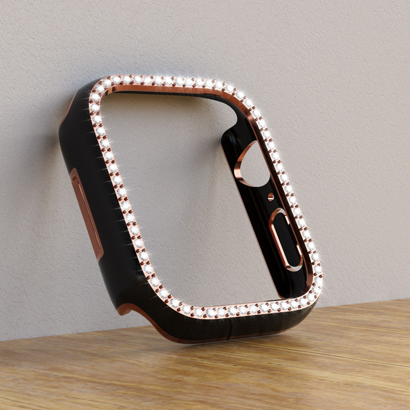 适用iwatch87654苹果手表壳applewatch炫雕双色单排钻镂空保护套