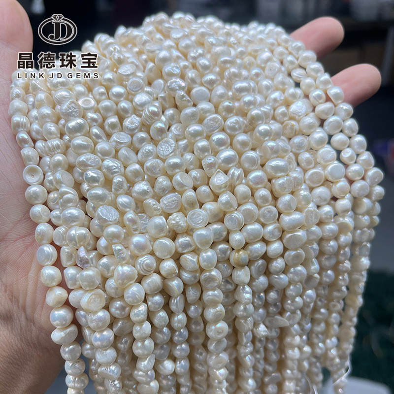 晶德珠宝天然白色淡水巴洛克珍珠散珠俩面光横孔diy饰品配件热销