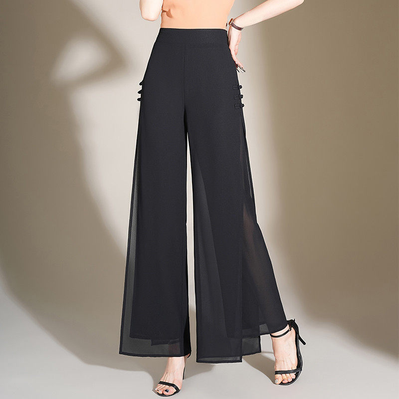 雪纺开叉阔腿裤宽松薄款长裤女夏2025新款显瘦盘扣宽腿裤,女装/女士精品,休闲裤,淘宝优惠券,粉丝福利购,淘宝优惠卷