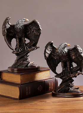欧式复古老鹰摆件办公室桌面书柜酒柜装饰摆设大鹏展翅树脂工艺品