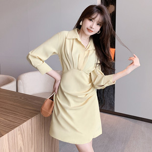 场合小个子OL 新品 连衣裙设计感短裙鹅黄色polo裙夏季 衬衫 裙女正式