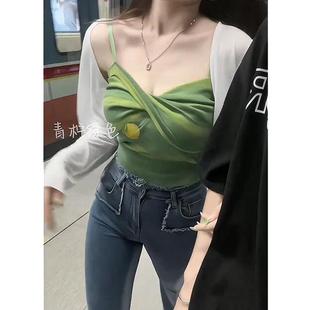 高货大码 纯欲妹辣妹撞色吊带背心女夏微胖mm修身 显瘦外穿甜辣无袖